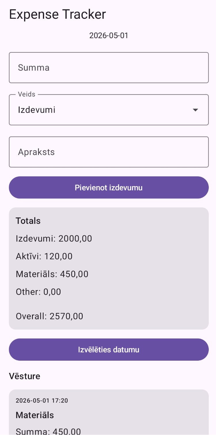 Expense tracker app — entry screen with totals